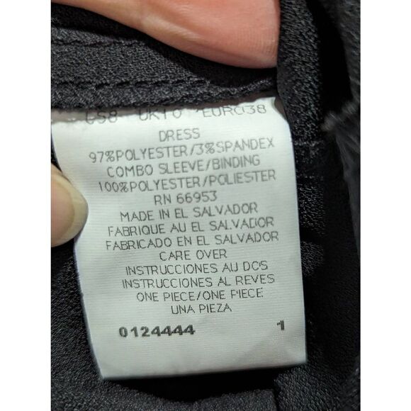 Leslie Fay Women's 8 Classic Black Dress Sheer Sleeves Sweetheart Neckline - Picture 7 of 8